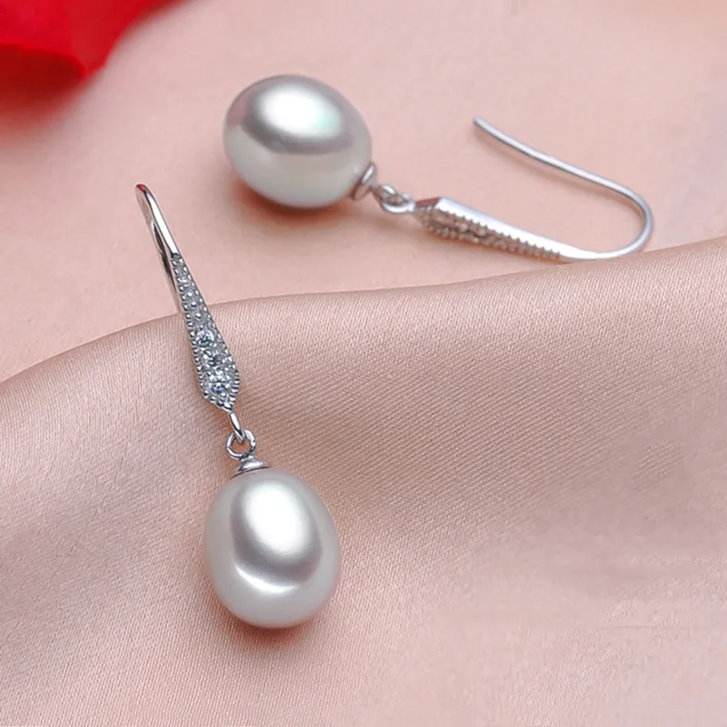 Cercei Din Argint - Cercei din Argint cu Perle Naturale de Cultură Luna Drop Silver