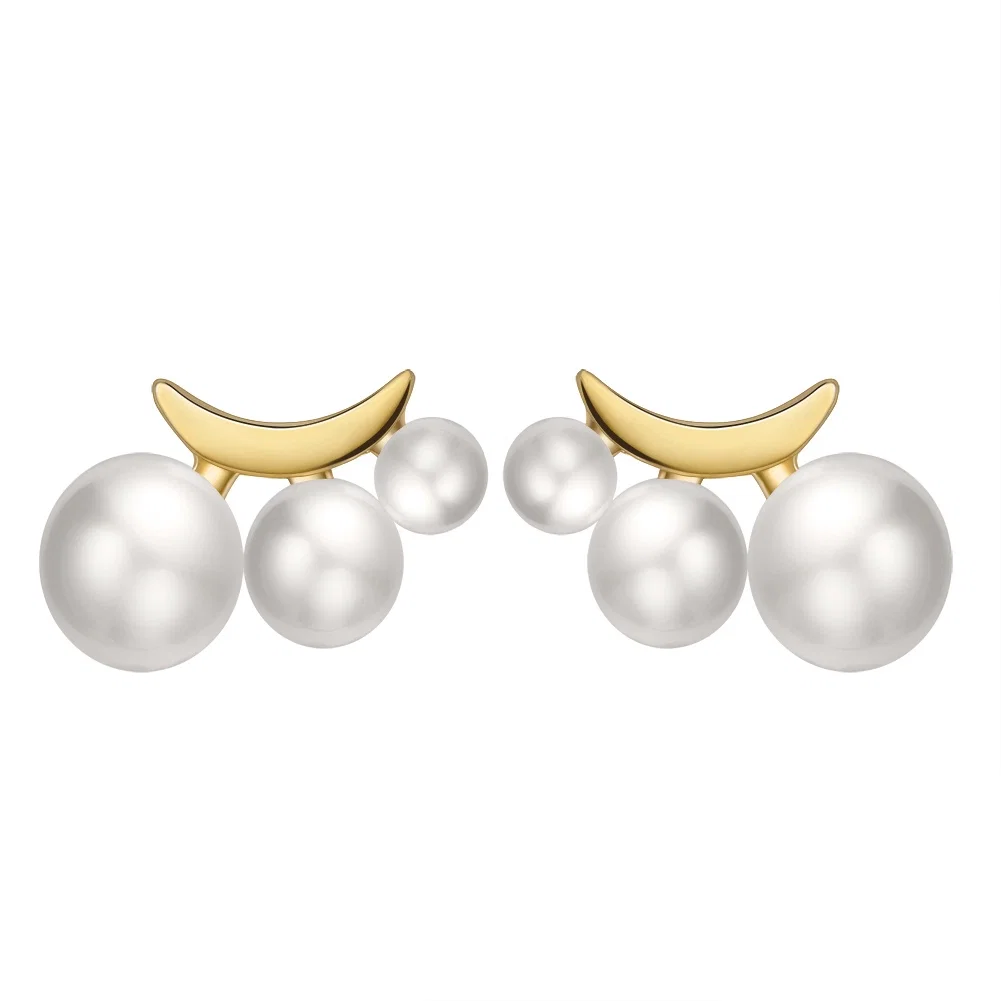 Cercei Din Argint - Cercei din Argint cu Perle Naturale de Cultură Luna Pearl Gold