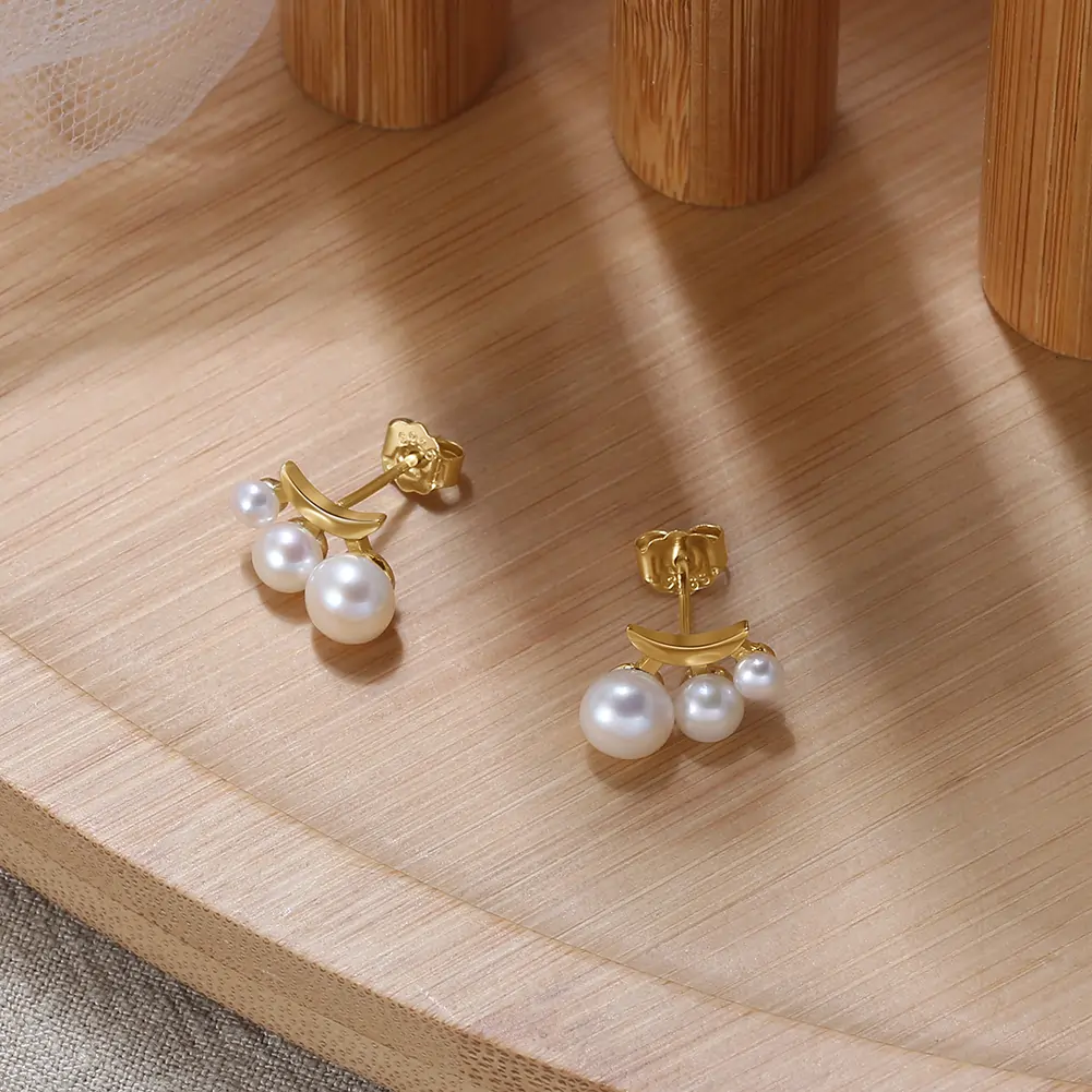 Cercei Din Argint - Cercei din Argint cu Perle Naturale de Cultură Luna Pearl Gold
