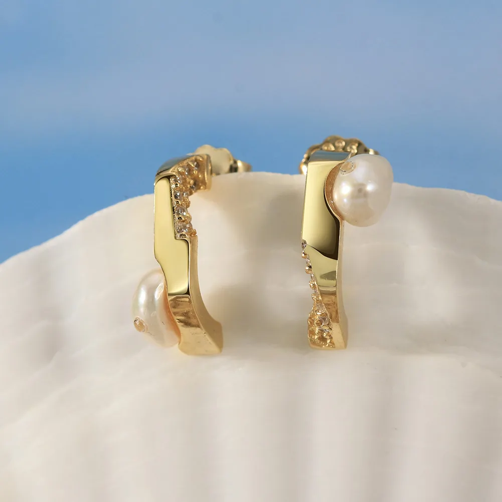 Cercei Din Argint - Cercei din Argint cu Perle Naturale de Cultură Luxe Pearl Arc