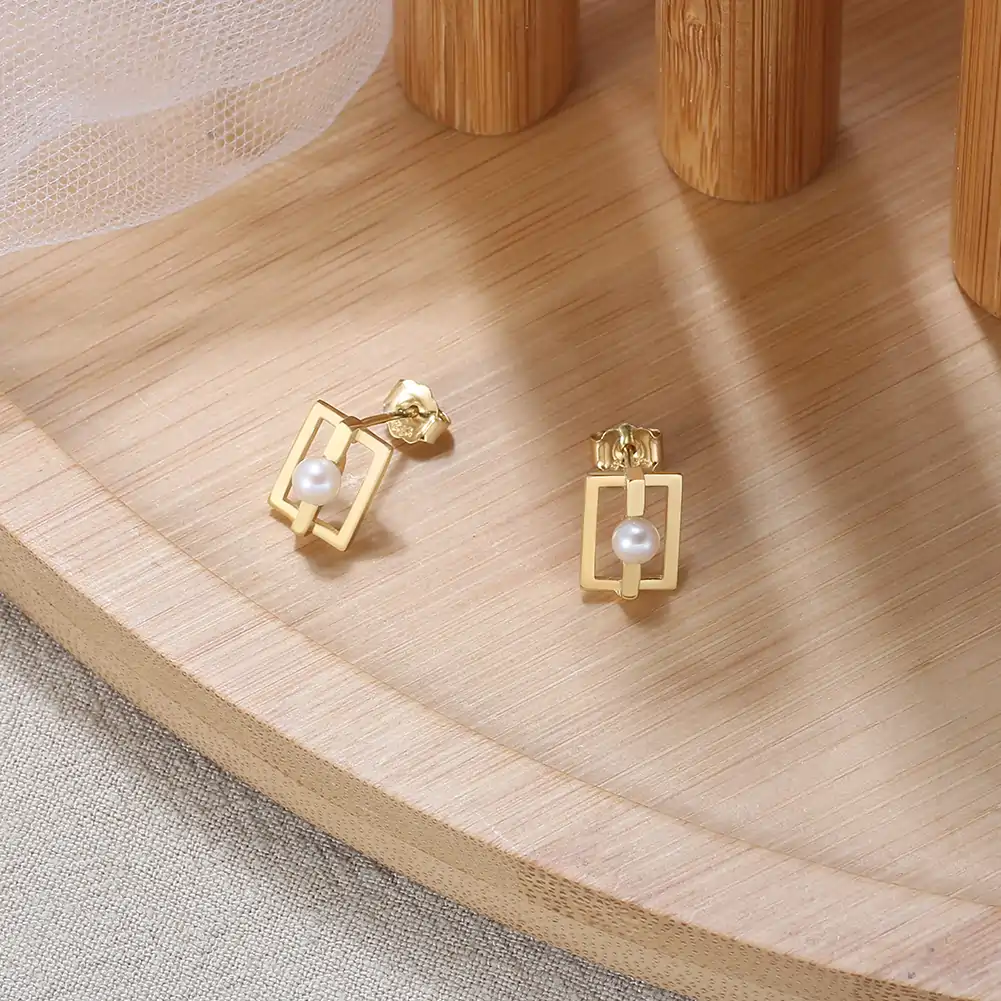 Cercei Din Argint - Cercei din Argint cu Perle Naturale de Cultură Modern Frame Pearl
