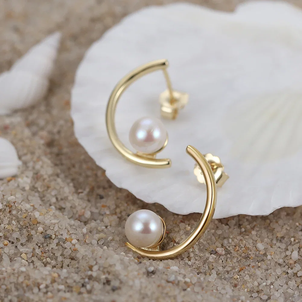 Cercei Din Argint - Cercei din Argint cu Perle Naturale de Cultură Orbit Pearl Hoops