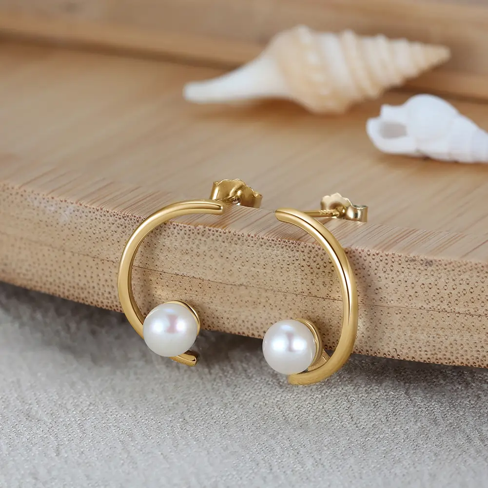 Cercei Din Argint - Cercei din Argint cu Perle Naturale de Cultură Orbit Pearl Hoops