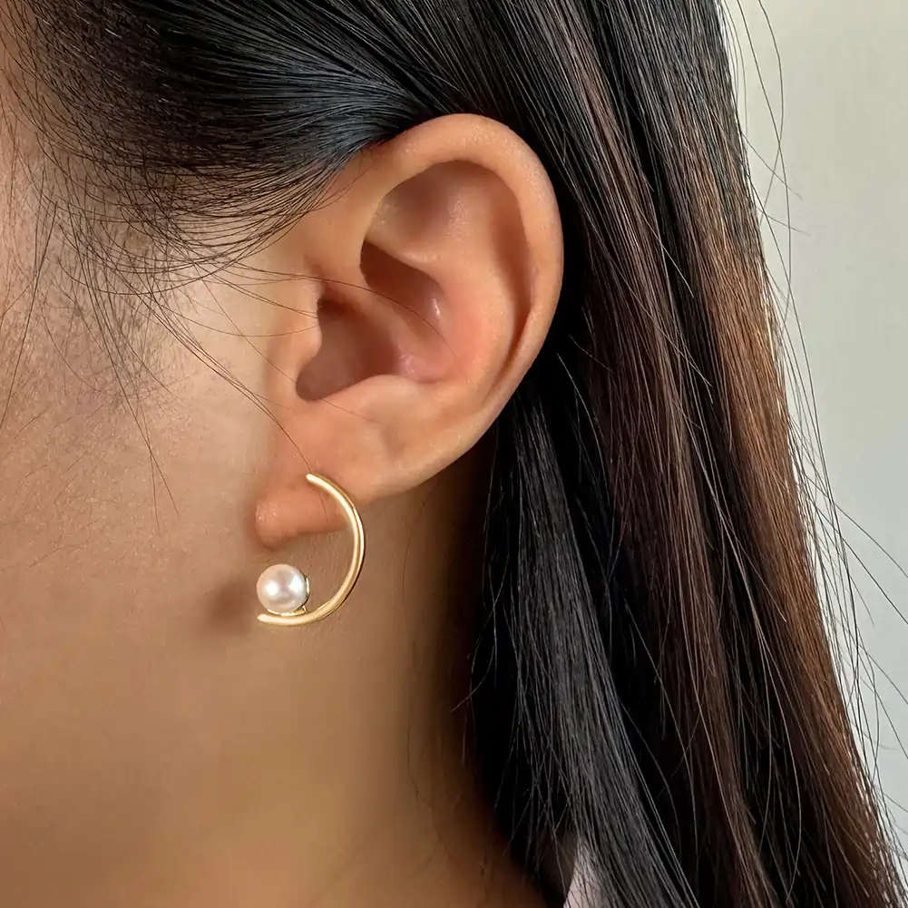Cercei Din Argint - Cercei din Argint cu Perle Naturale de Cultură Orbit Pearl Hoops