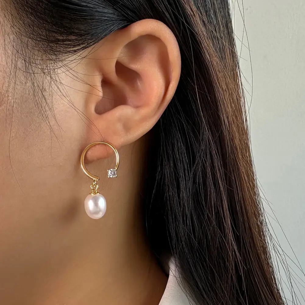 Cercei Din Argint - Cercei din Argint cu Perle Naturale de Cultură Pearl Charm Hoops