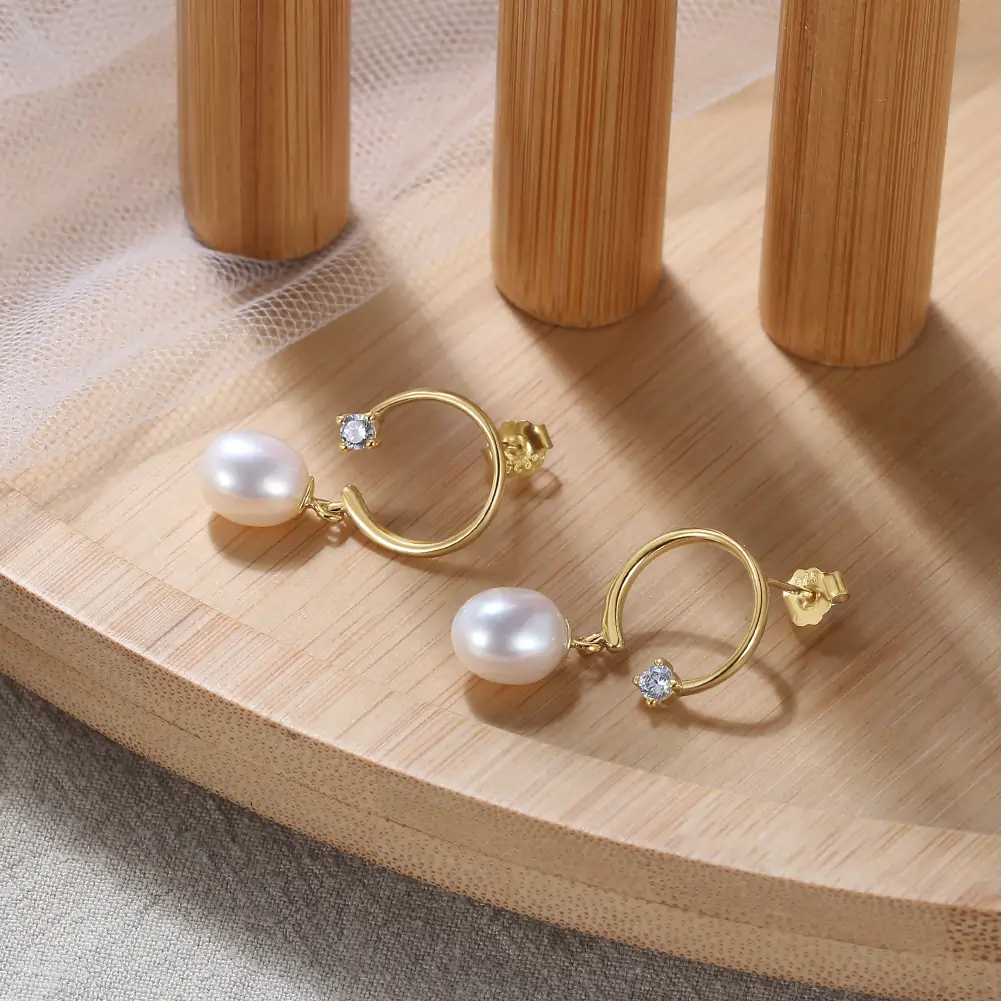 Cercei Din Argint - Cercei din Argint cu Perle Naturale de Cultură Pearl Charm Hoops