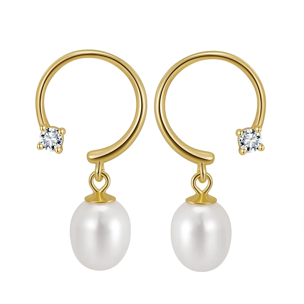 Cercei Din Argint - Cercei din Argint cu Perle Naturale de Cultură Pearl Charm Hoops