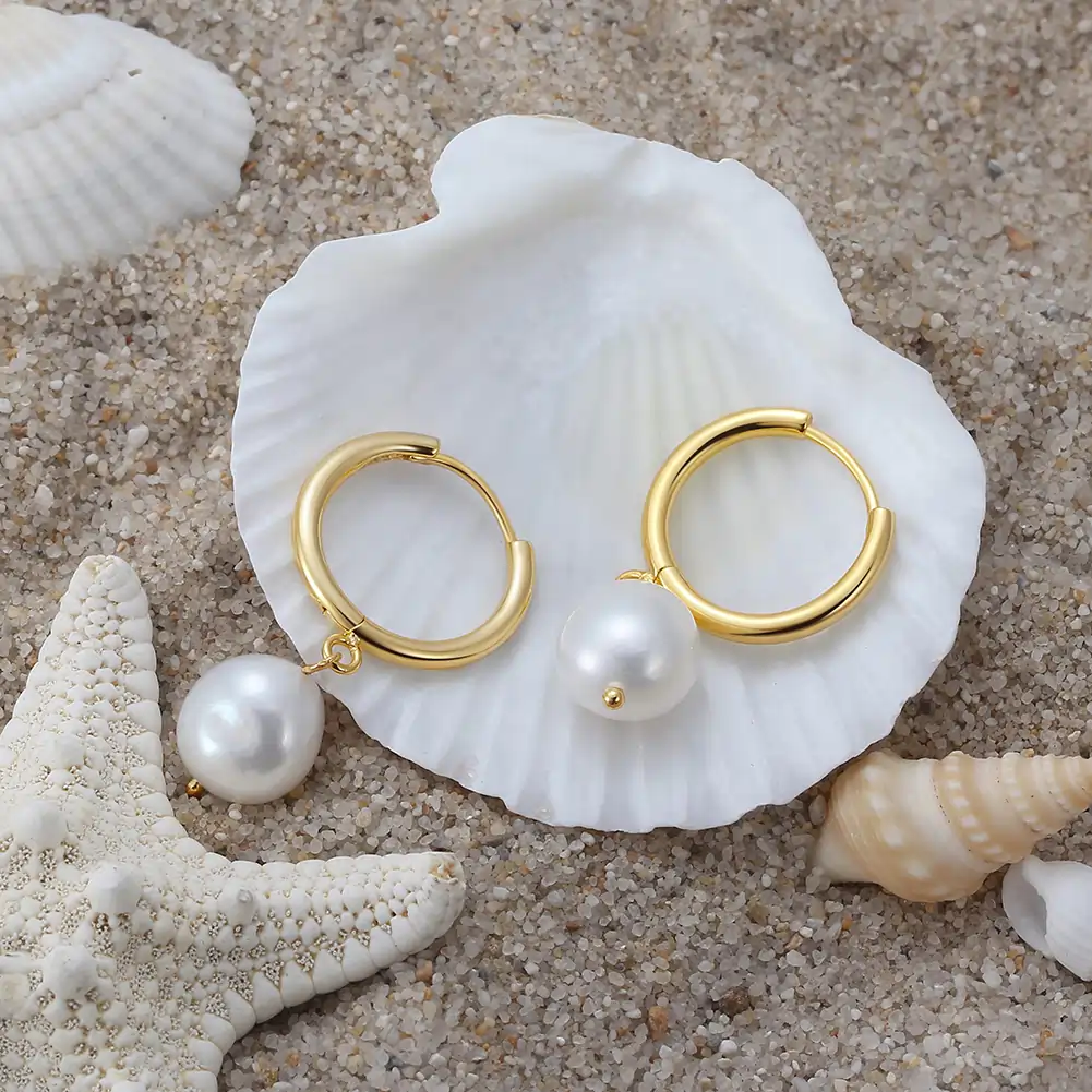 Cercei din argint - Cercei din Argint cu Perle Naturale de Cultură Pearl Glow Gold