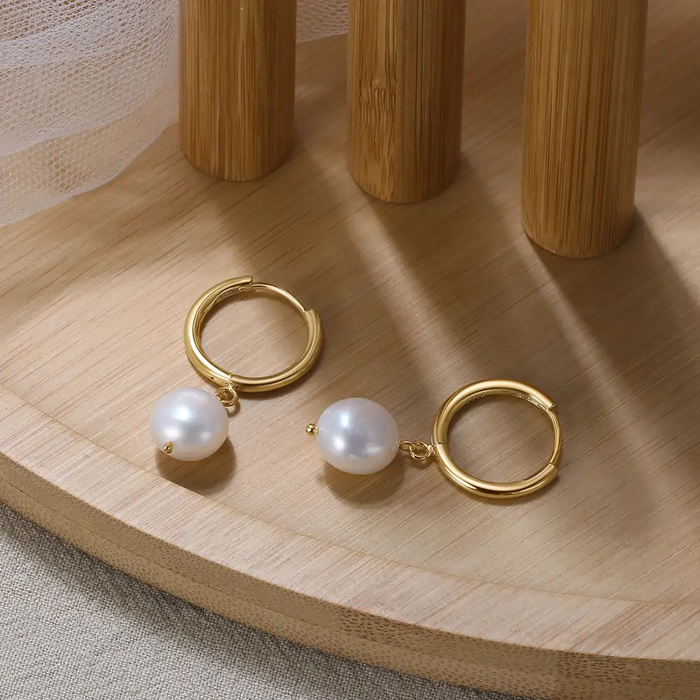 Cercei din argint - Cercei din Argint cu Perle Naturale de Cultură Pearl Glow Gold
