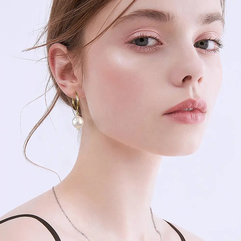 Cercei din argint - Cercei din Argint cu Perle Naturale de Cultură Pearl Glow Gold