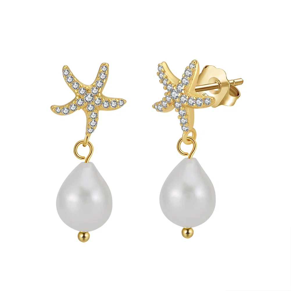 Cercei din argint - Cercei din Argint cu Perle Naturale de Cultură Starfish Pearl Drops