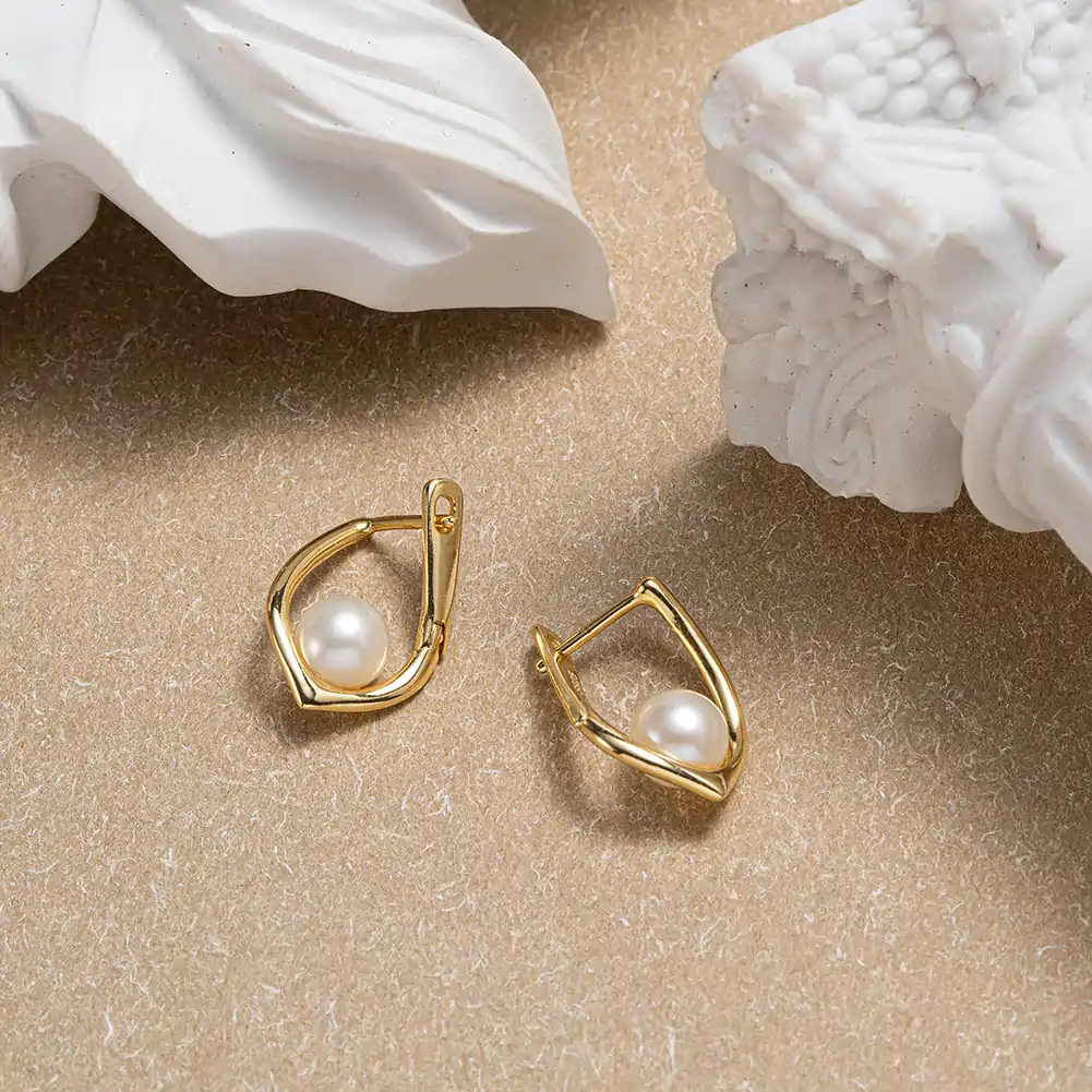 Cercei - Cercei din Argint cu Perle Naturale de Cultură Teardrop Gold