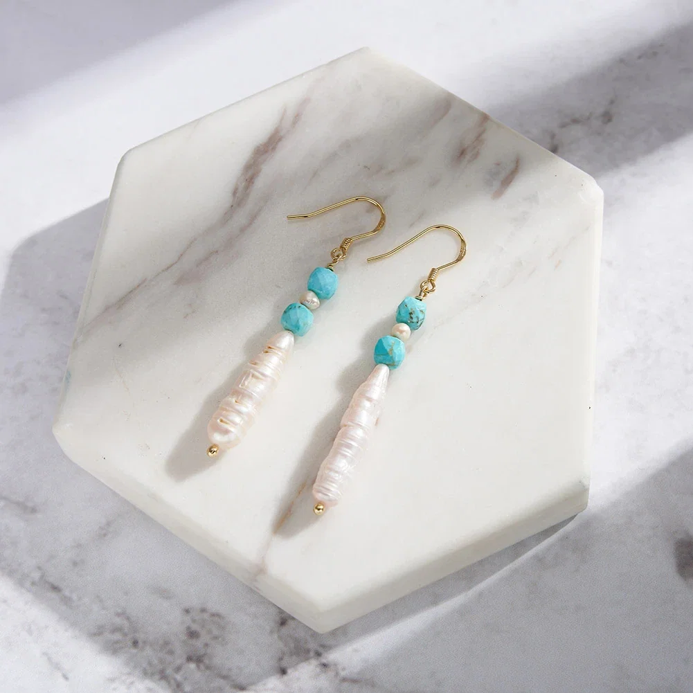 Cercei din argint - Cercei din Argint cu Perle Naturale și Piatră Turcoaz Elegance Earrings