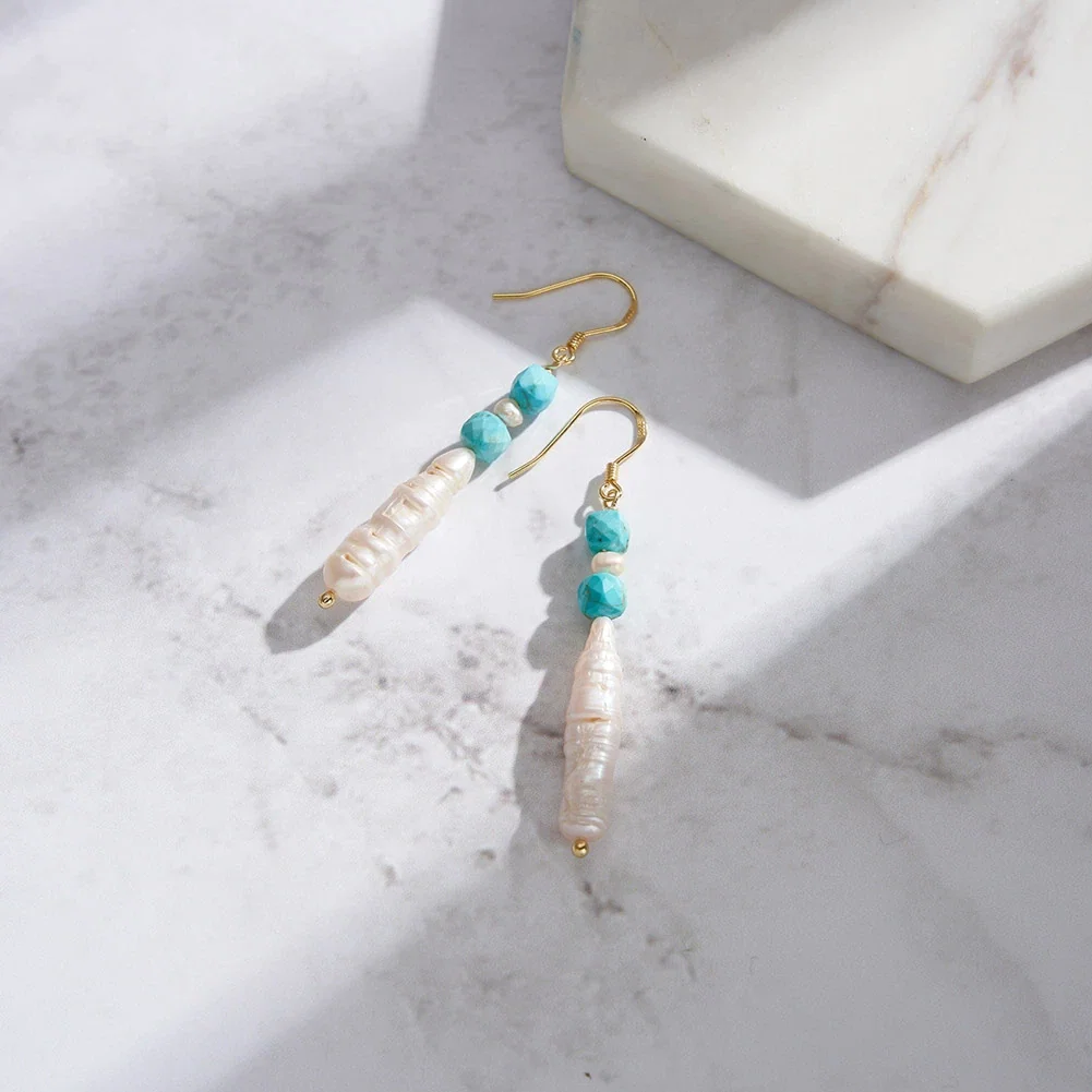 Cercei din argint - Cercei din Argint cu Perle Naturale și Piatră Turcoaz Elegance Earrings