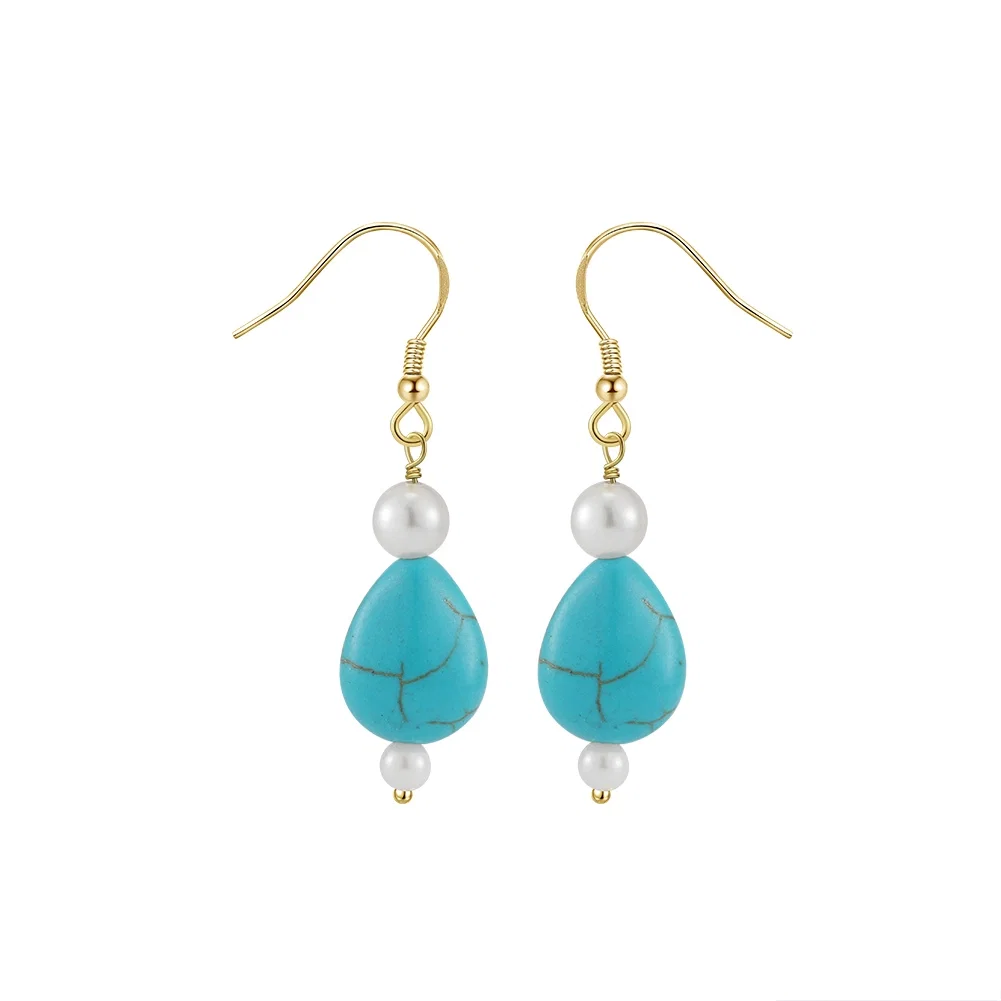 Cercei din argint - Cercei din Argint cu Perle și Piatră Naturală Turcoaz Pearl Turquoise Gold