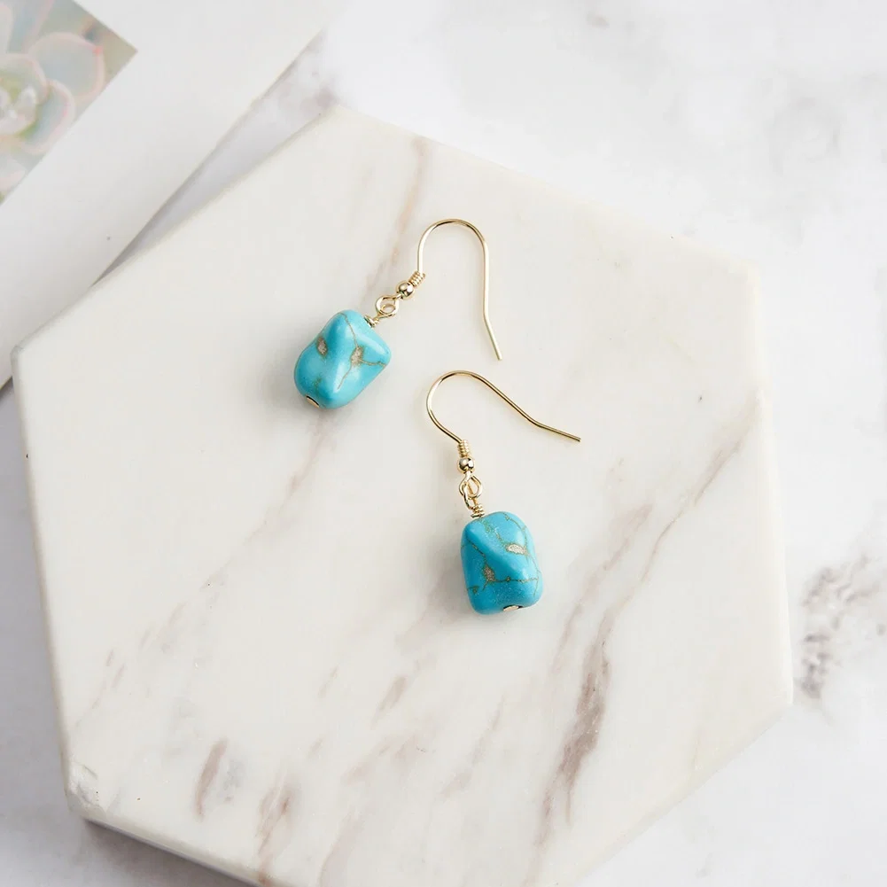 Cercei Din Argint - Cercei din Argint cu Piatră Naturală Turcoaz Dangle Turquoise Gold