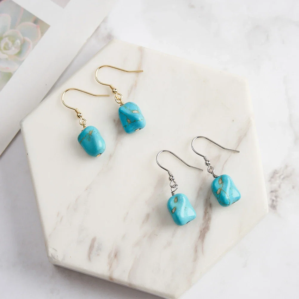 Cercei Din Argint - Cercei din Argint cu Piatră Naturală Turcoaz Dangle Turquoise Gold