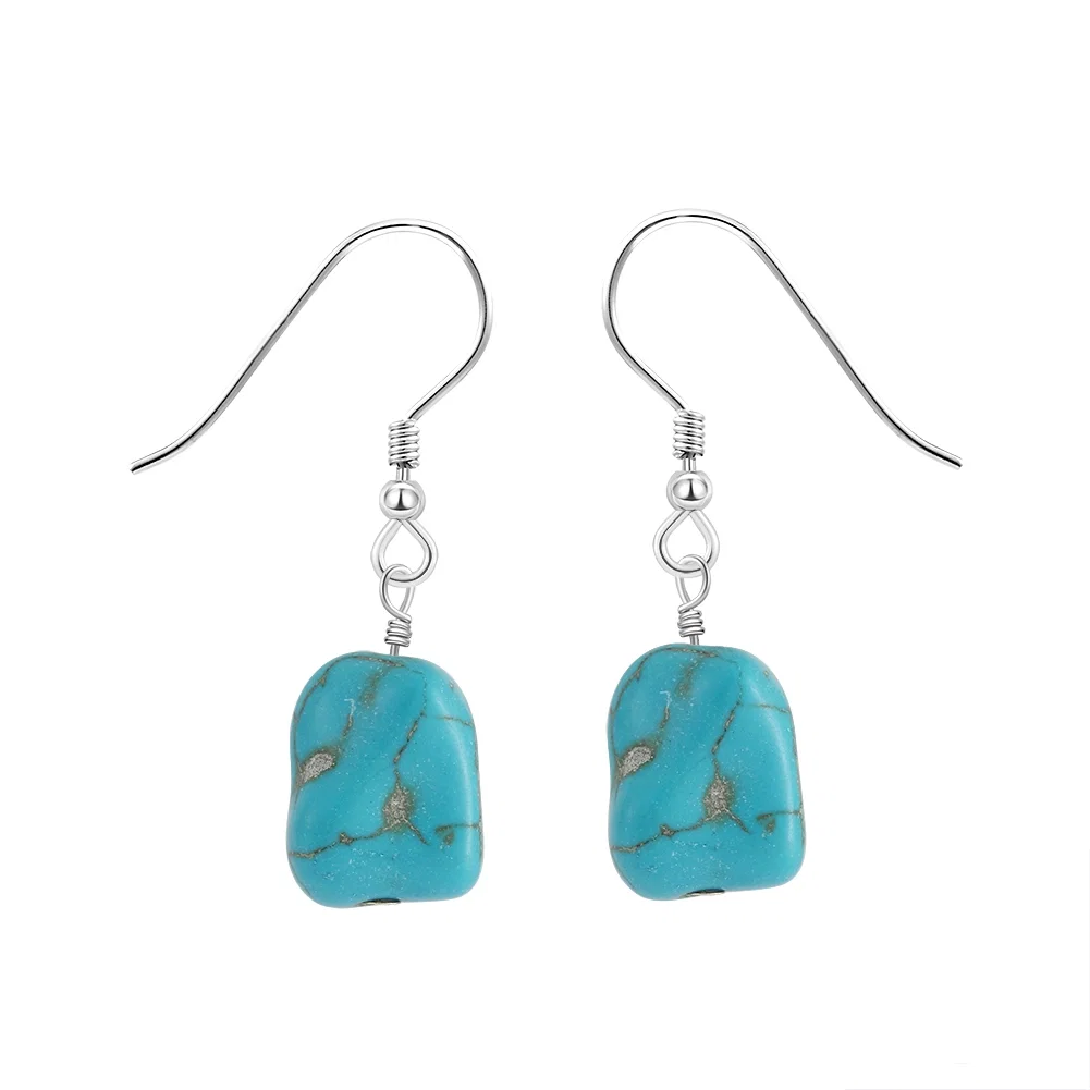 Cercei din argint - Cercei din Argint cu Piatră Naturală Turcoaz Dangle Turquoise Silver