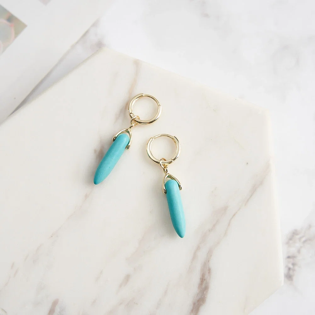 Cercei din argint - Cercei din Argint cu Piatră Naturală Turcoaz Elegant Turquoise Gold