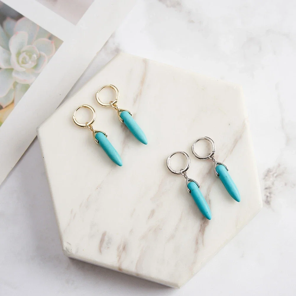 Cercei din argint - Cercei din Argint cu Piatră Naturală Turcoaz Elegant Turquoise Gold