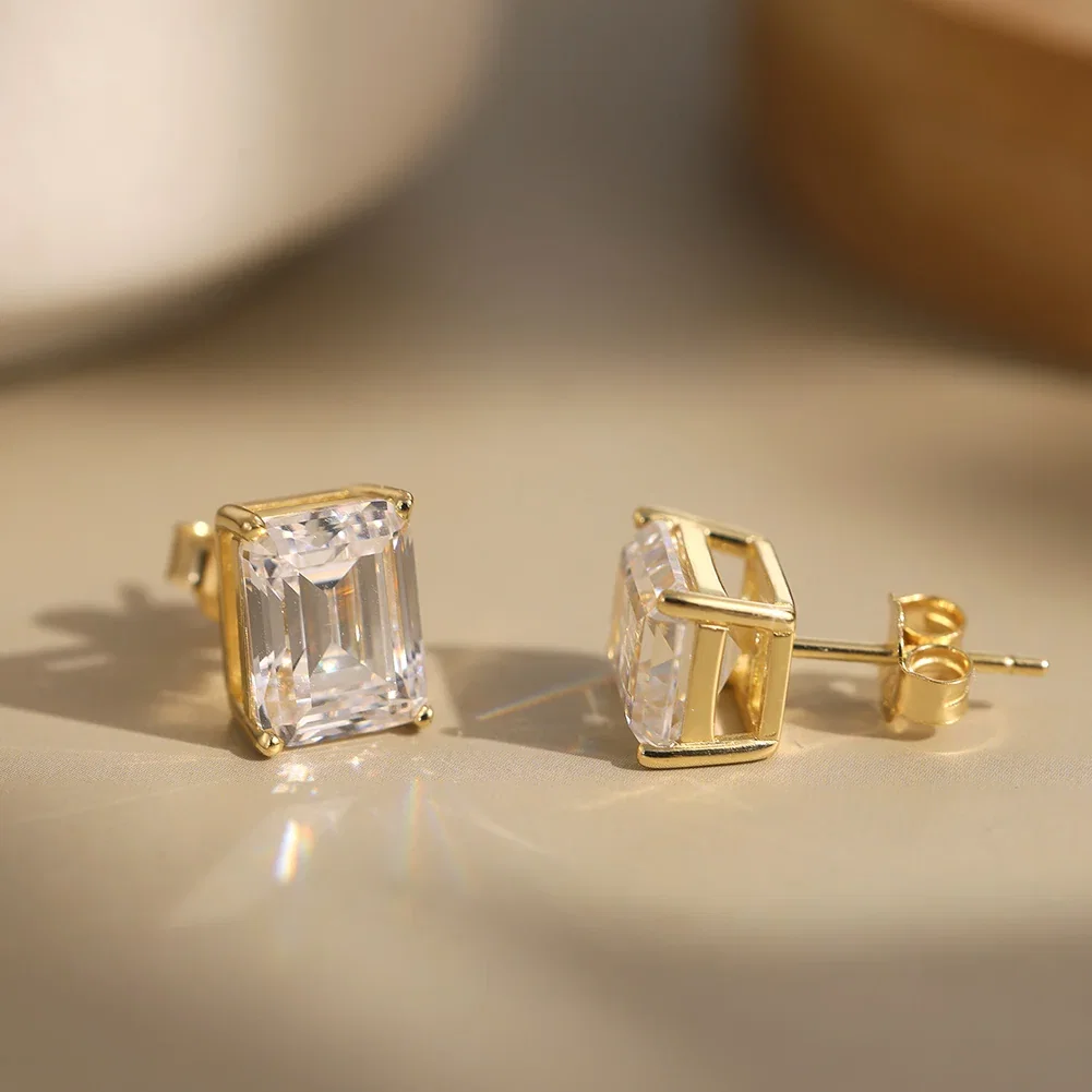 Cercei din argint - Cercei din argint cu zirconiu Emerald Auriu