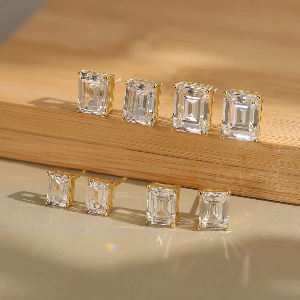 Cercei din argint - Cercei din argint cu zirconiu Emerald Auriu
