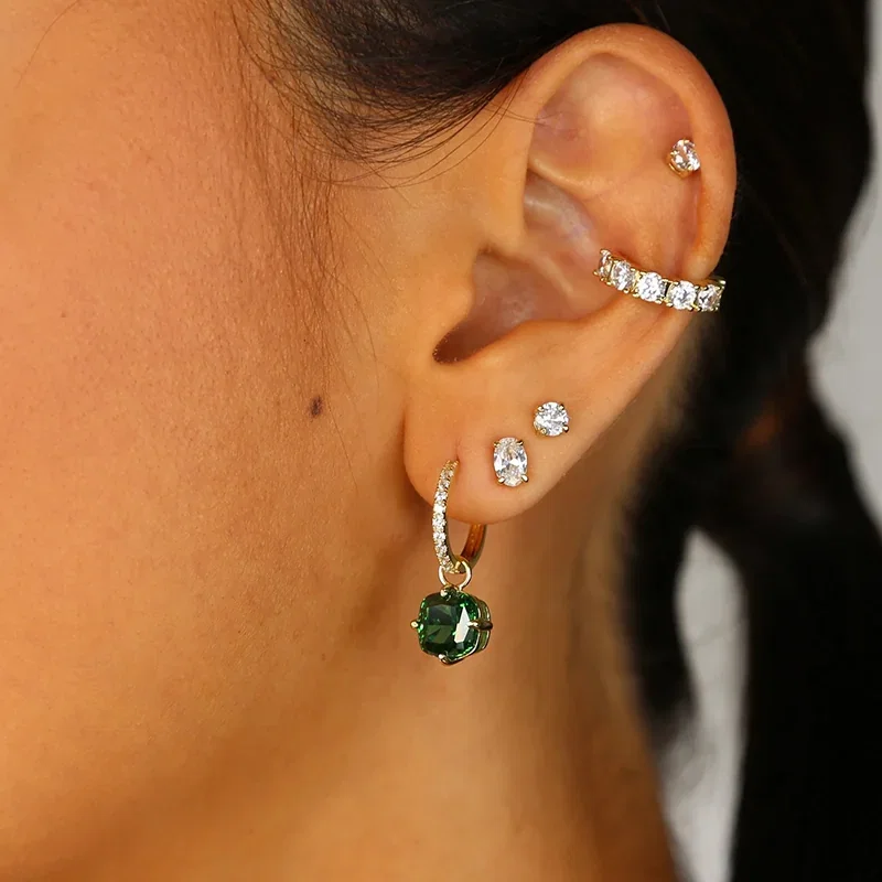Colecții - Cercei din Argint Emerald Drop Sparkle Hoops
