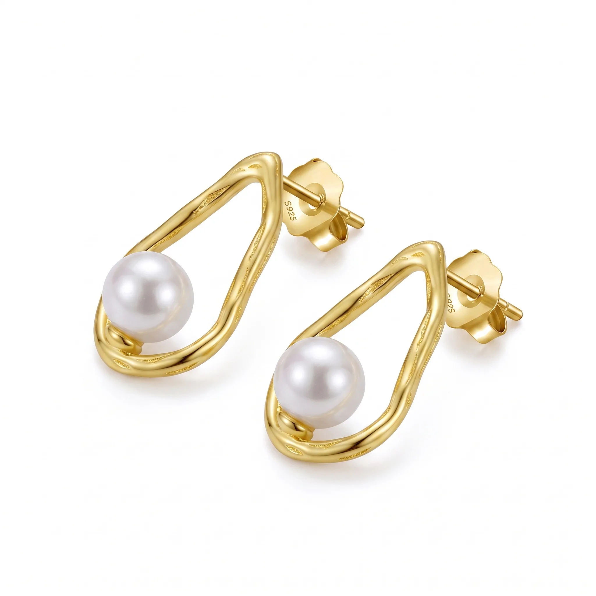 Cercei din argint - Cercei din Argint Gold Abstract Pearl