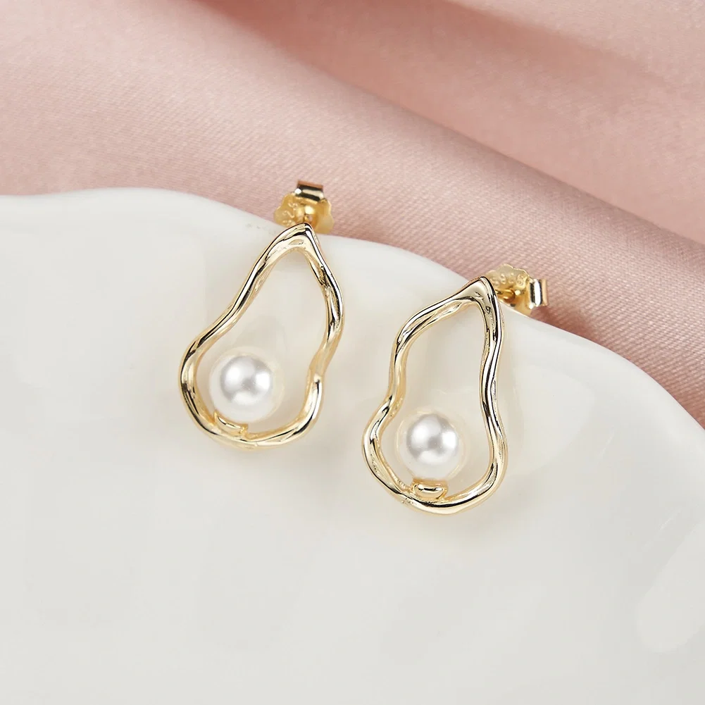 Colecții - Cercei din Argint Gold Abstract Pearl