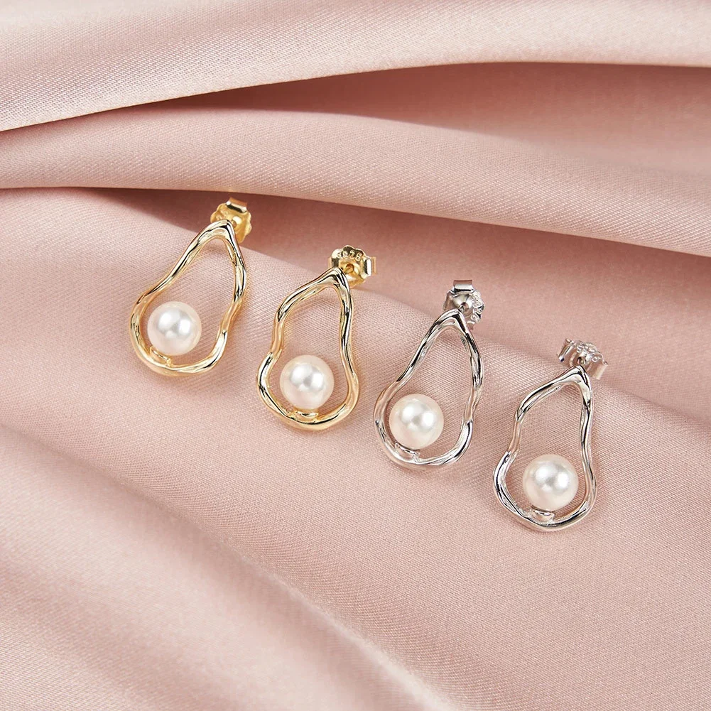 Colecții - Cercei din Argint Gold Abstract Pearl