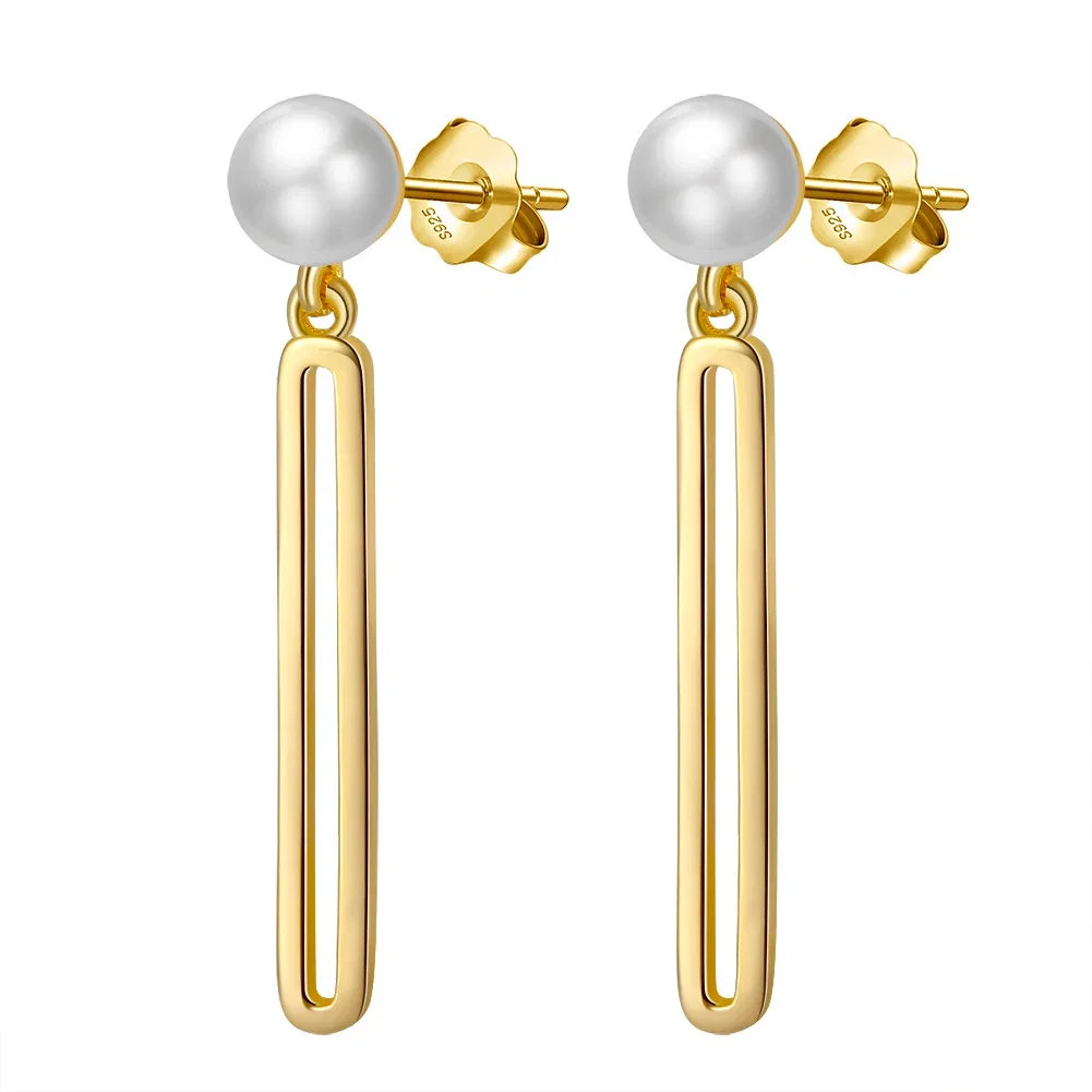 Cercei din argint - Cercei din Argint Gold Bar Pearl
