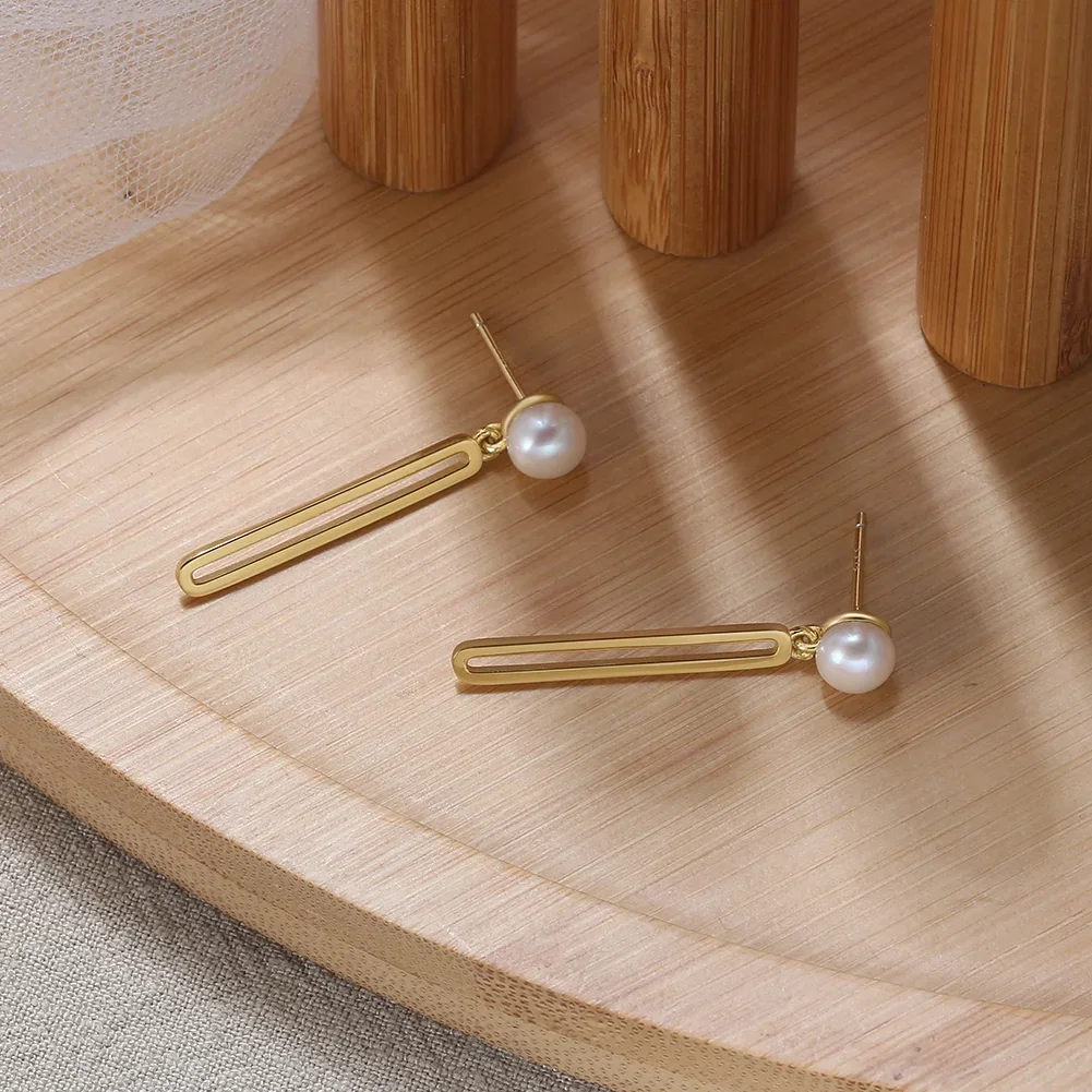Cercei din argint - Cercei din Argint Gold Bar Pearl