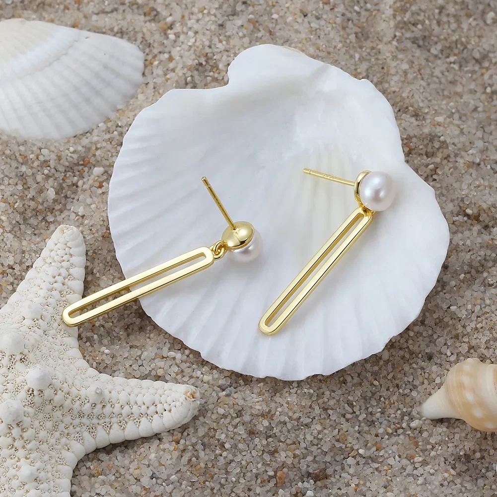 Cercei din argint - Cercei din Argint Gold Bar Pearl