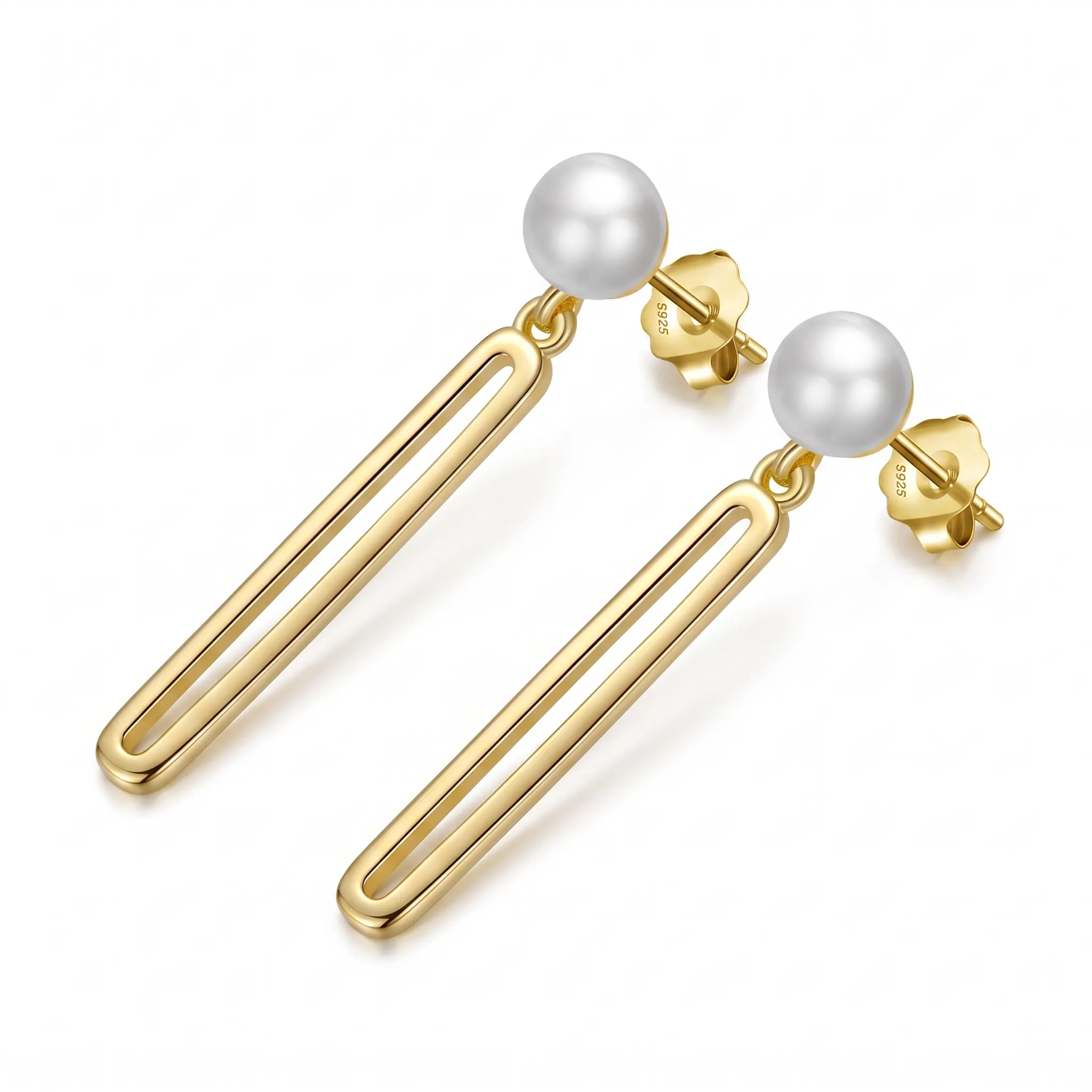 Cercei din argint - Cercei din Argint Gold Bar Pearl
