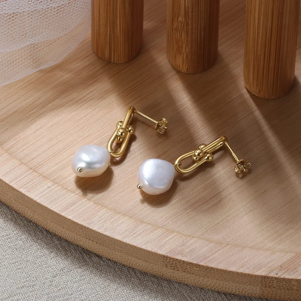 Colecții - Cercei din Argint Gold Pearl Link