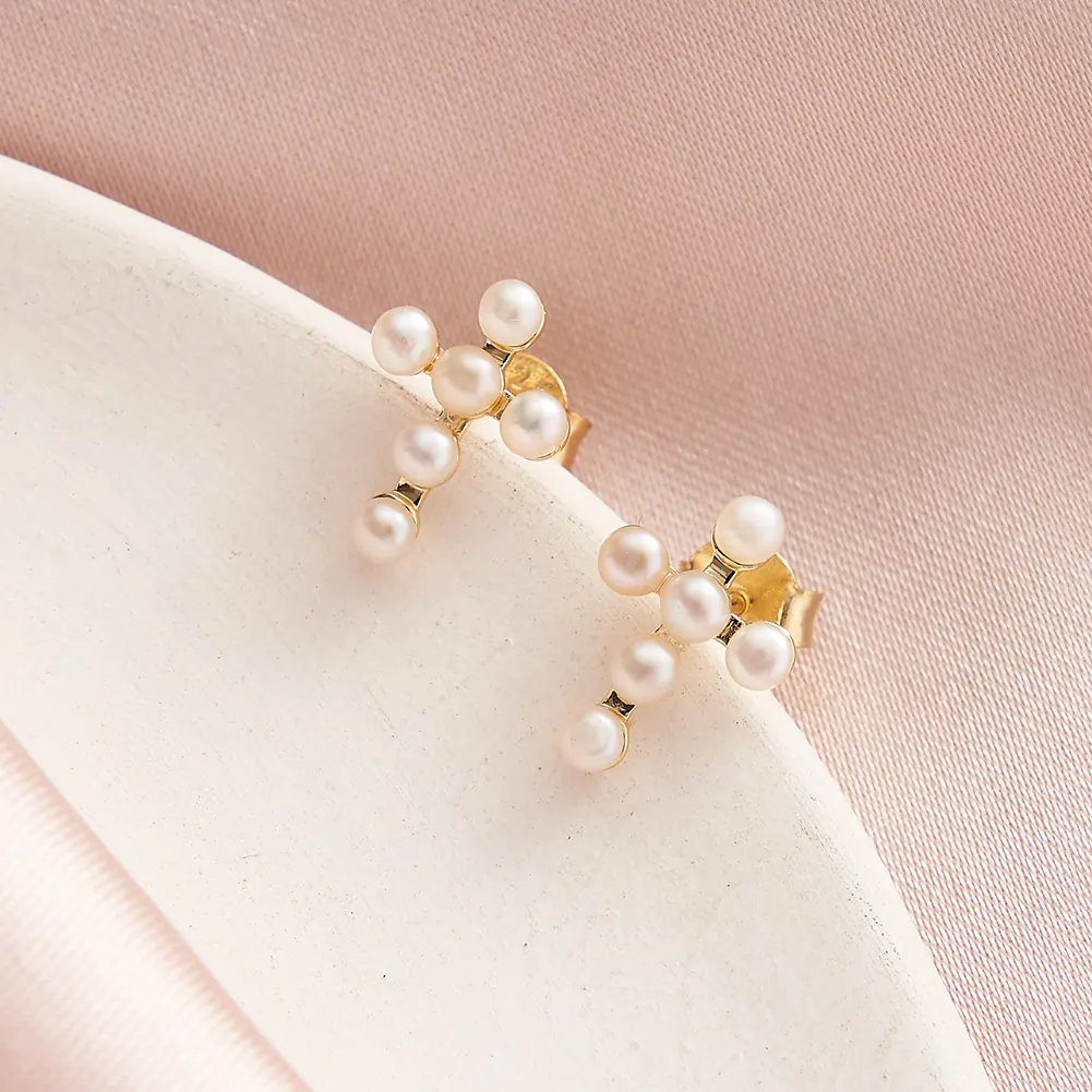 Cercei din argint - Cercei din Argint Pearl Cross Stud Gold