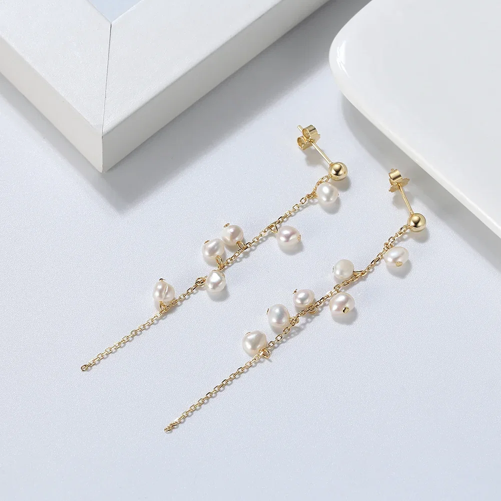 Cercei din argint - Cercei din Argint Pearl Dewdrop Garland