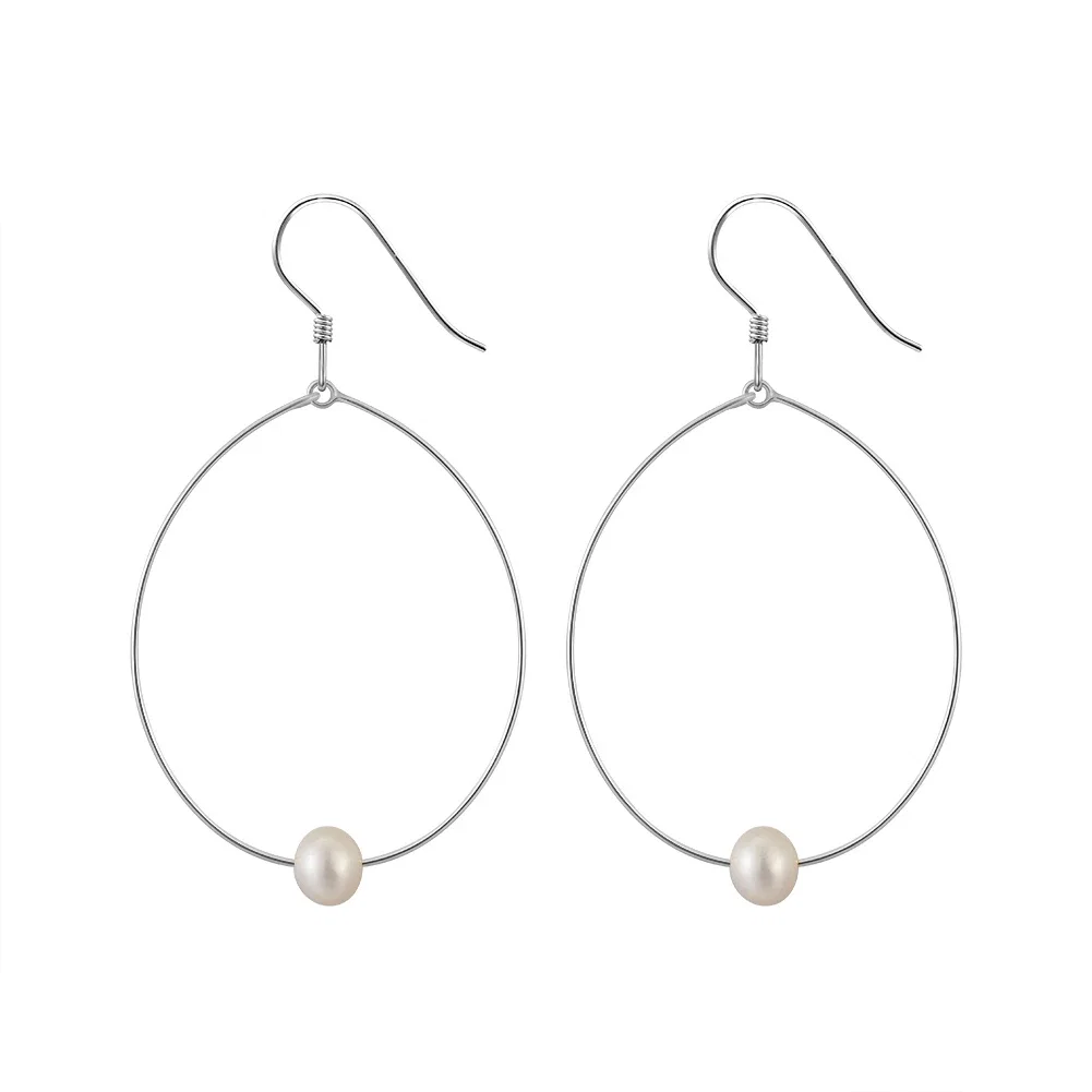 Cercei din argint - Cercei din Argint Pearl Orbit Hoops Silver