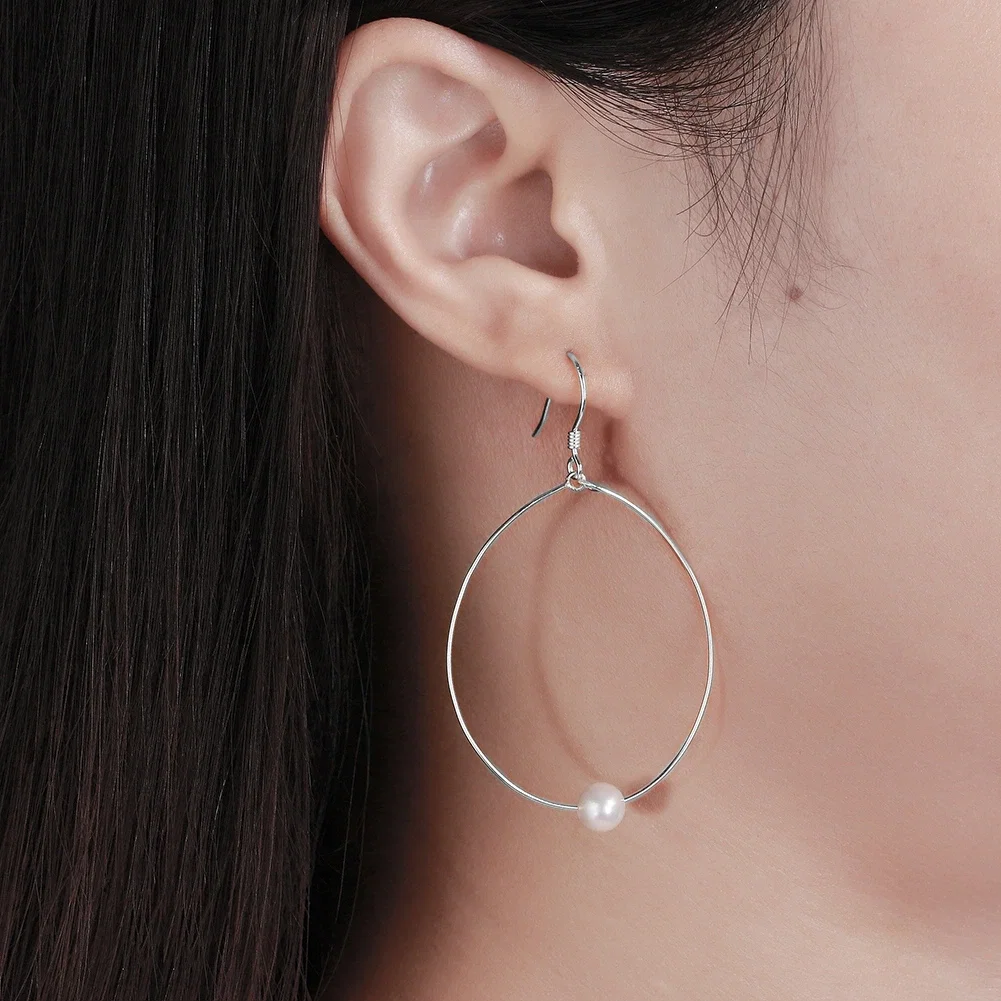 Cercei din argint - Cercei din Argint Pearl Orbit Hoops Silver
