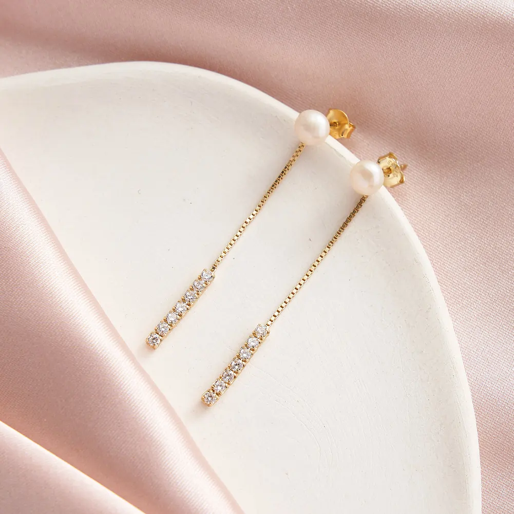 Cercei - Cercei din Argint Pearl & Zircon Drop Gold