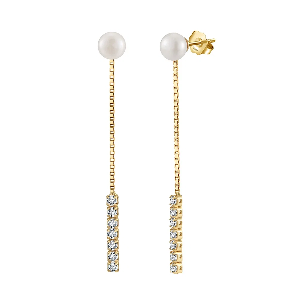Cercei - Cercei din Argint Pearl & Zircon Drop Gold