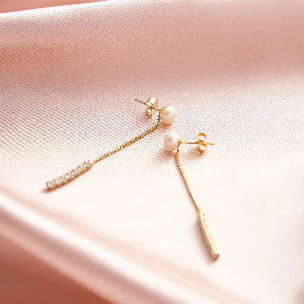 Cercei - Cercei din Argint Pearl & Zircon Drop Gold