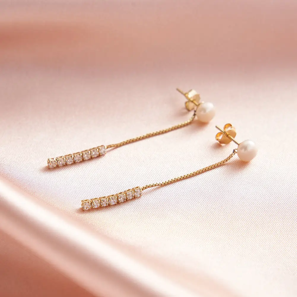 Cercei - Cercei din Argint Pearl & Zircon Drop Gold