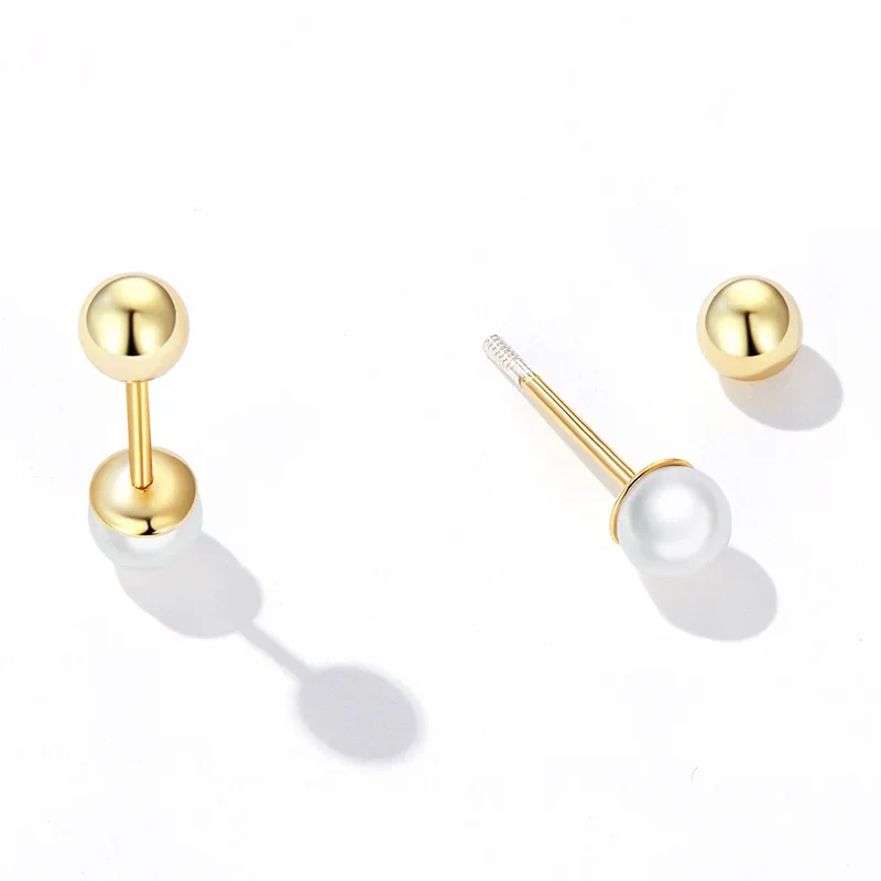 Cercei - Cercei din Argint Petite Pearl Studs Gold