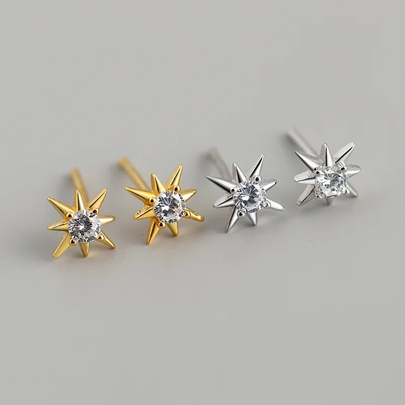 Cercei din argint - Cercei din Argint Starburst Gold Stud Earrings