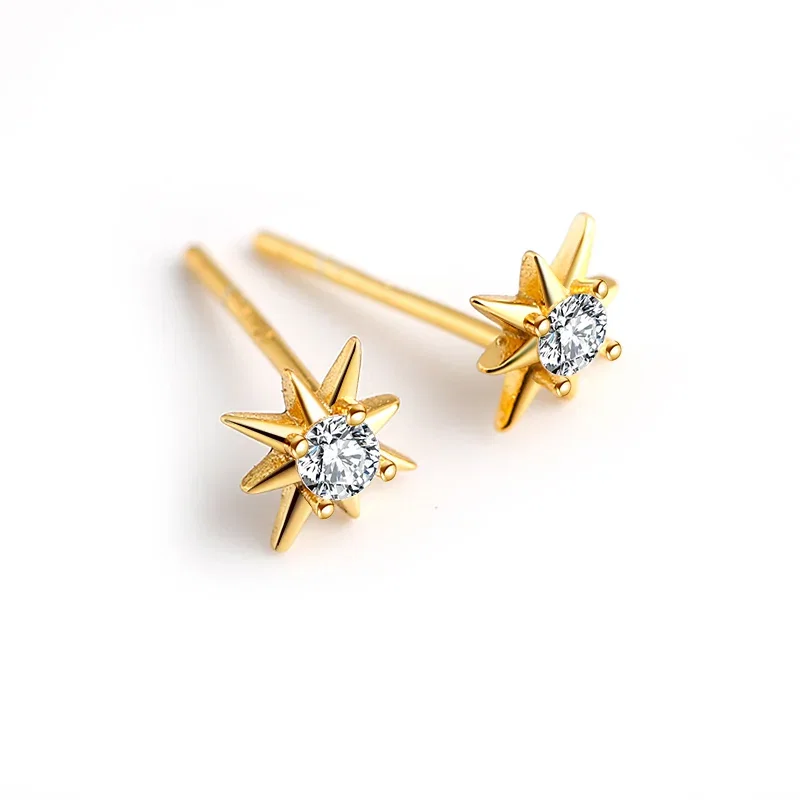 Cercei din argint - Cercei din Argint Starburst Gold Stud Earrings