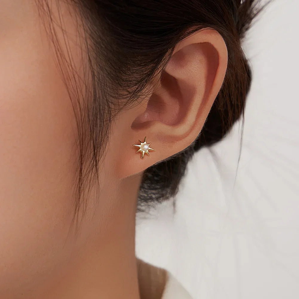 Cercei - Cercei din Argint Starburst Pearl Stud Earrings