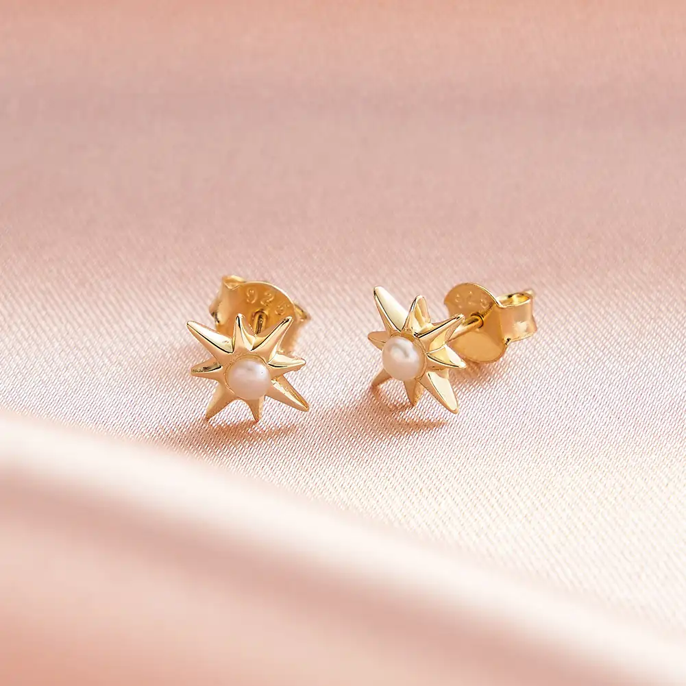 Cercei - Cercei din Argint Starburst Pearl Stud Earrings