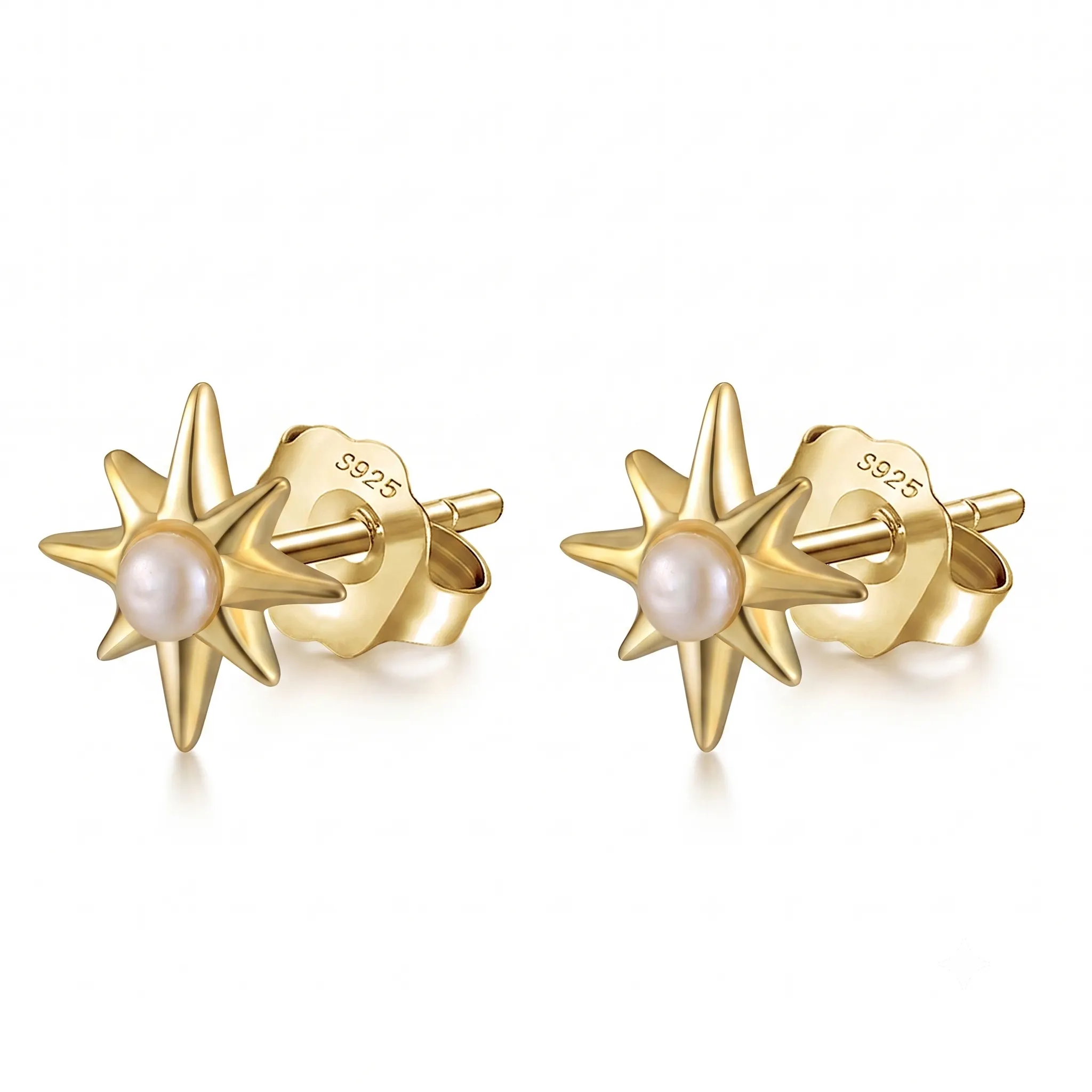 Cercei din argint - Cercei din Argint Starburst Pearl Stud Earrings