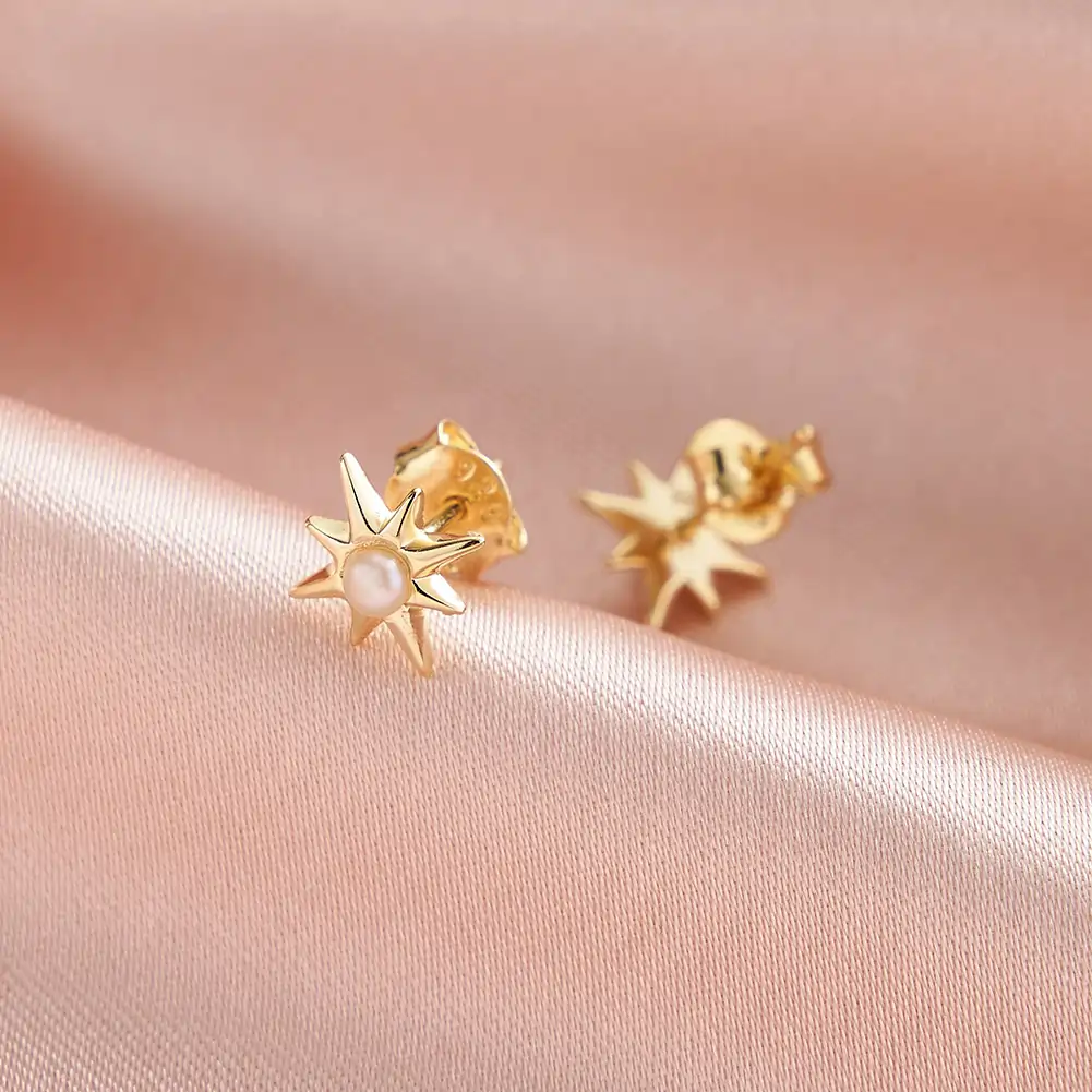 Cercei - Cercei din Argint Starburst Pearl Stud Earrings